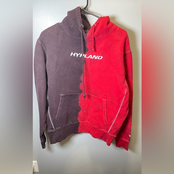 Hypland Half Tie Dye Red Maroon Brown Hoodie Long Sleeve‎ Size Medium - Picture 1 of 6